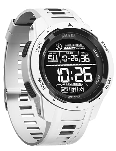 Maeau メンズ スポーツウォッチ 多機能 デジタル アウトドア 登山 電子腕時計 防水 日付 ウィーク アラーム ホワイ